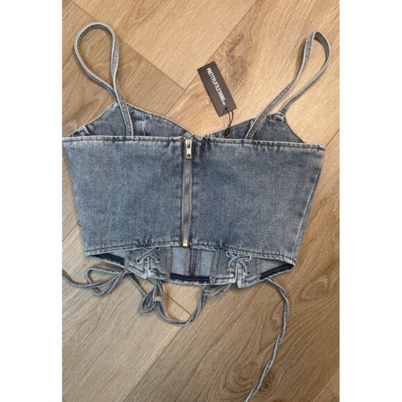 2/$30 NWT PrettyLittleThing Petite Size 6 Blue Denim Corset Top Lace-Up Sides - Picture 6 of 10